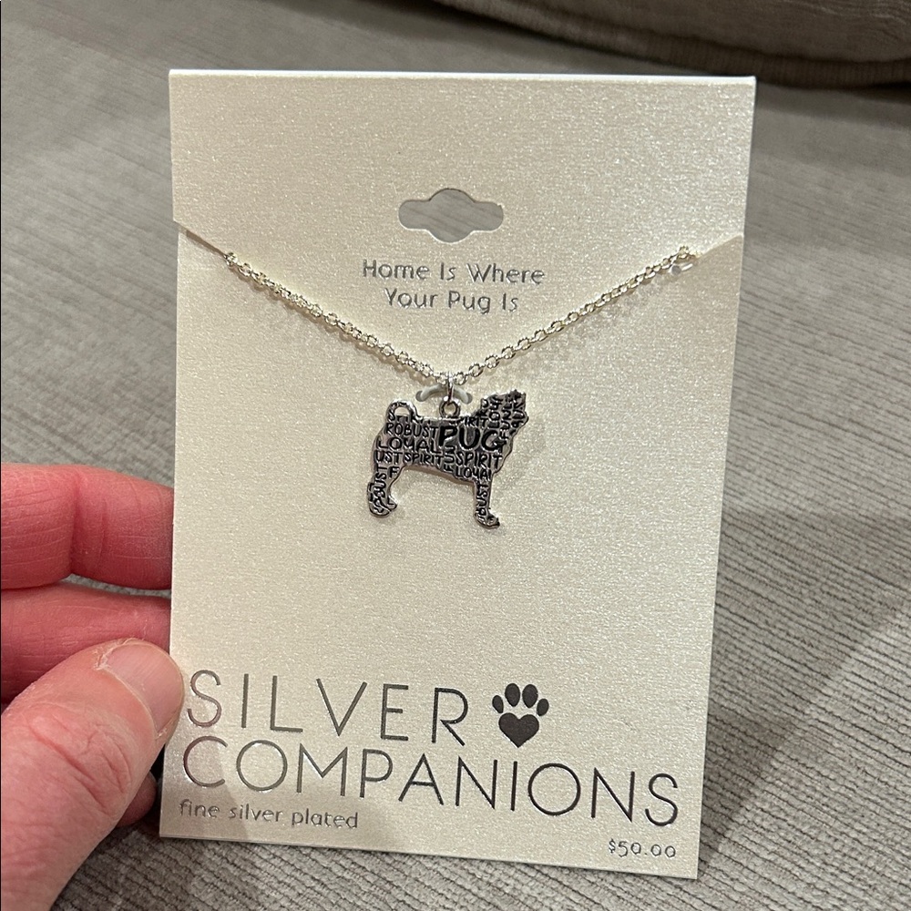 NWT Silver companions Silver plated Pug Necklace
